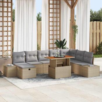 ARDEBO.de - 9-teiliges Garten Sofaset mit Kissen Beige Poly-Rattan