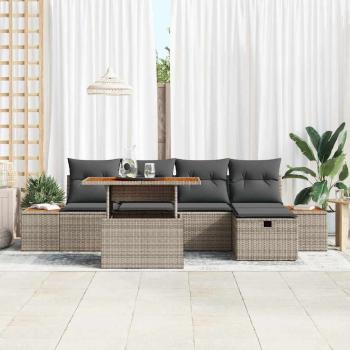 6-teiliges Garten Sofa Set mit Kissen Grau Poly Rattan