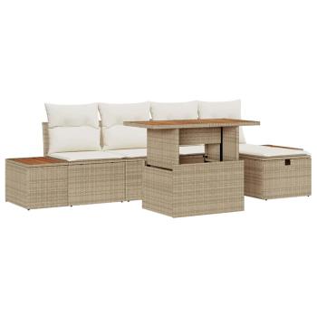 6-teiliges Garten-Sofa-Set mit Kissen Beige Poly Rattan