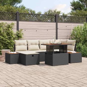 ARDEBO.de - 7-teiliges Garten Sofa Set mit Kissen Schwarz Poly Rattan