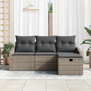4-teiliges Garten-Sofa-Set mit Kissen Grau Poly Rattan