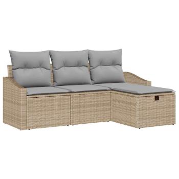 4-teiliges Garten-Sofaset mit Kissen Beige Poly Rattan