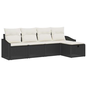 5-teiliges Garten Sofa Set mit Kissen Schwarz Poly Rattan