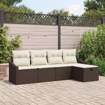 ARDEBO.de - 5-teiliges Garten Sofa Set mit Kissen Braun Poly-Rattan