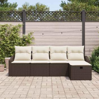 5-teiliges Garten Sofa Set mit Kissen Braun Poly-Rattan