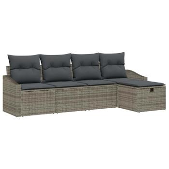 5-teiliges Garten Sofa Set mit Kissen Grau Poly Rattan