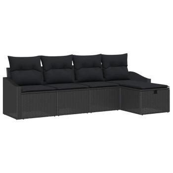 5-teiliges Garten Sofa Set mit Kissen Schwarz Poly Rattan