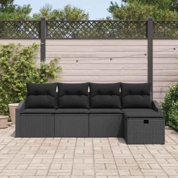 5-teiliges Garten Sofa Set mit Kissen Schwarz Poly Rattan