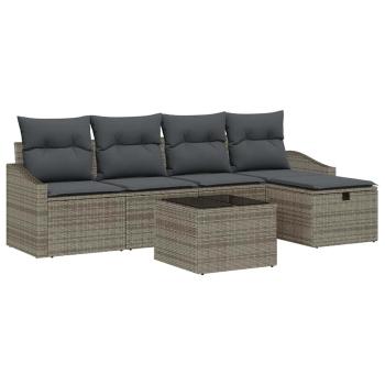 6-teiliges Garten-Sofa-Set mit Kissen in Grau aus Poly-Rattan