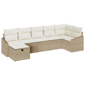 7-teiliges Garten Sofa Set mit Kissen Beige Poly Rattan