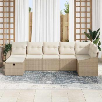 7-teiliges Garten Sofa Set mit Kissen Beige Poly Rattan
