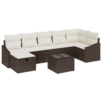 8-teilige Garten Sofaset mit Kissen Braun Poly Rattan