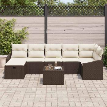 8-teilige Garten Sofaset mit Kissen Braun Poly Rattan