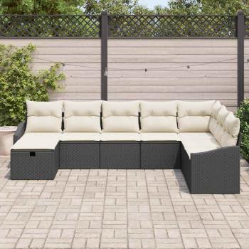 8-teiliges Garten-Sofa-Set mit Kissen in Schwarz aus Poly-Rattan