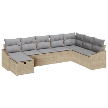 8-teiliges Garten-Sofa mit Kissen Beige Poly Rattan