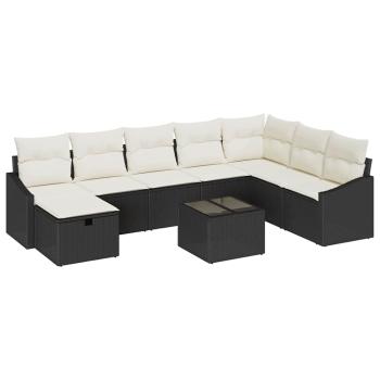 9-teiliges Garten Sofa Set mit Kissen Schwarz Poly Rattan