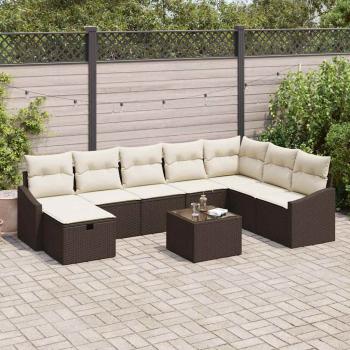 ARDEBO.de - 9-teiliges Garten Sofa Set mit Kissen Braun Poly Rattan
