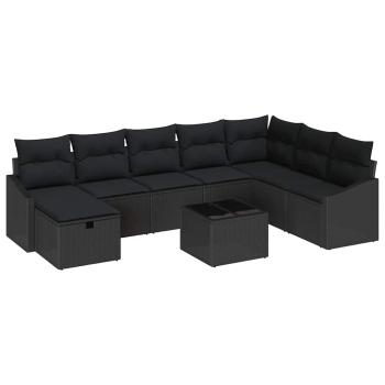 9-teiliges Garten-Sofa-Set mit Kissen Schwarz Poly-Rattan