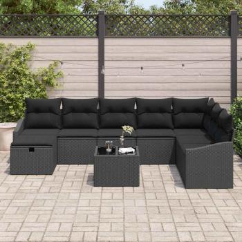 9-teiliges Garten-Sofa-Set mit Kissen Schwarz Poly-Rattan