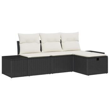 4-teiliges Garten-Sofa-Set mit Kissen schwarzes Poly-Rattan