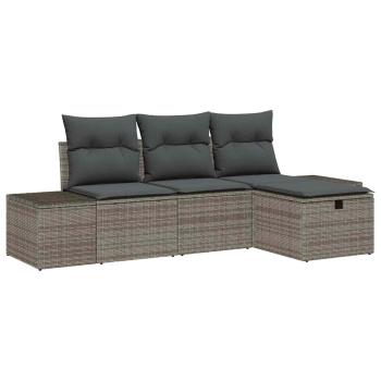4-teiliges Garten-Sofa-Set mit Kissen Grau Poly-Rattan