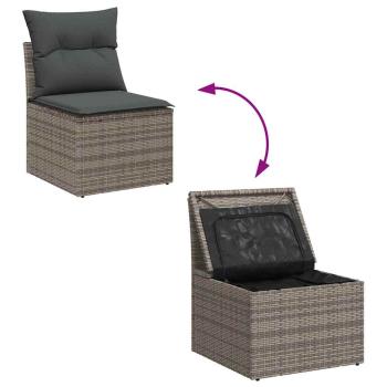 4-teiliges Garten-Sofa-Set mit Kissen Grau Poly-Rattan