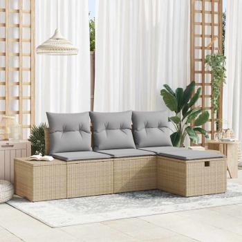 ARDEBO.de - 4-teiliges Garten-Sofa-Set mit Kissen Beiger Poly-Rattan