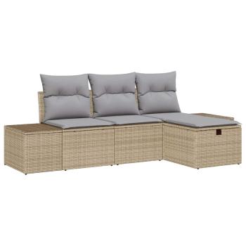 4-teiliges Garten-Sofa-Set mit Kissen Beiger Poly-Rattan