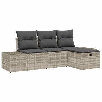 4-teiliges Garten Sofa Set mit Kissen hellgraues Poly Rattan