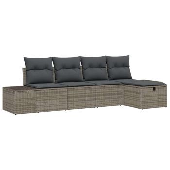 ARDEBO.de - 5-teiliges Garten-Sofa-Set mit Kissen Grau Poly-Rattan