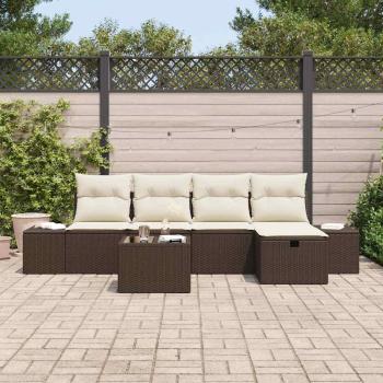 6-teiliges Garten Sofa Set mit Kissen Braun Poly Rattan