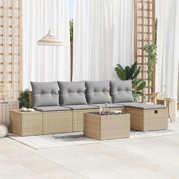 ARDEBO.de - 6-teiliges Garten-Sofa-Set mit Kissen Beige Poly-Rattan