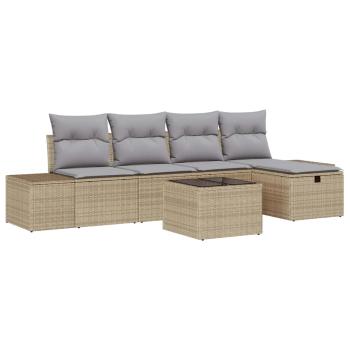 6-teiliges Garten-Sofa-Set mit Kissen Beige Poly-Rattan