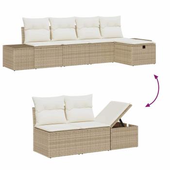 6-teiliges Garten-Sofa-Set mit Kissen Beige Poly-Rattan