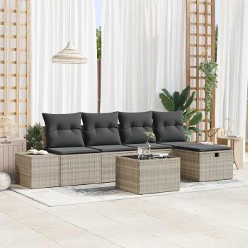 ARDEBO.de - 6-teiliges Garten-Sofa-Set mit Kissen in Hellgrau Poly Rattan