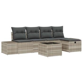 6-teiliges Garten-Sofa-Set mit Kissen in Hellgrau Poly Rattan