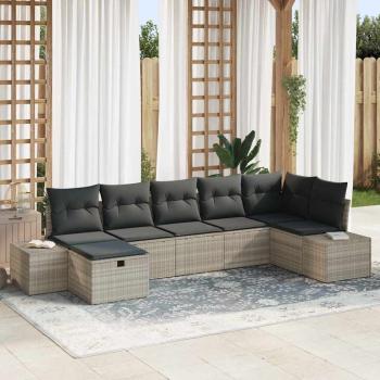ARDEBO.de - 7-teiliges Garten-Sofa-Set mit Kissen in Hellgrau aus Poly-Rattan