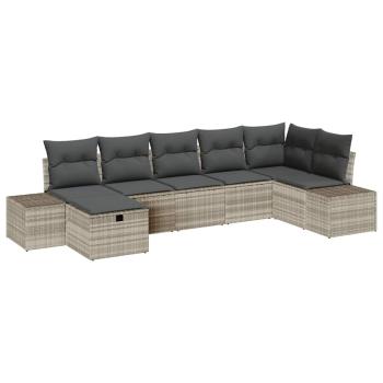 7-teiliges Garten-Sofa-Set mit Kissen in Hellgrau aus Poly-Rattan