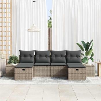ARDEBO.de - 6-teiliges Garten-Sofa Set mit Kissen in Grau aus Poly Rattan