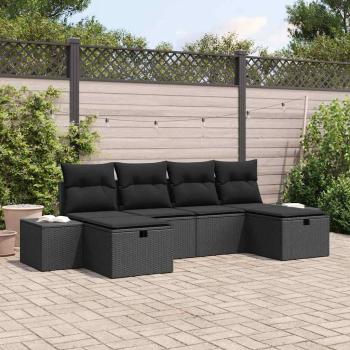 ARDEBO.de - 6-teiliges Garten Sofa Set mit Kissen Schwarz Poly Rattan