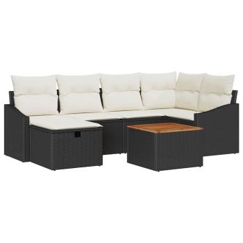 7-teiliges Garten Sofa Set mit Kissen Schwarz Poly-Rattan