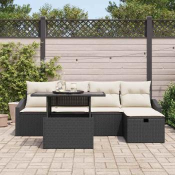 6-teiliges Garten-Sofaset mit Kissen in Schwarz Poly-Rattan