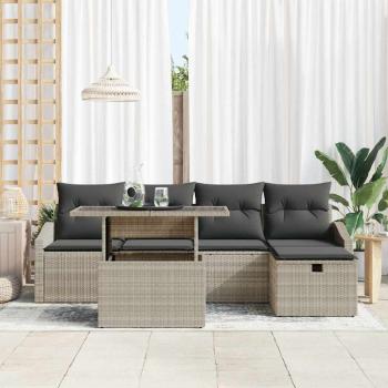 6-teiliges Garten Sofa Set mit Kissen in Hellgrau Poly Rattan