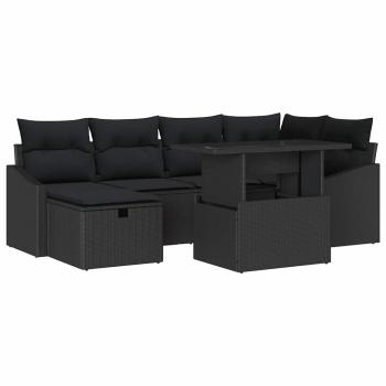 ARDEBO.de - 7-teiliges Garten-Sofa-Set mit Kissen Schwarz Poly-Rattan