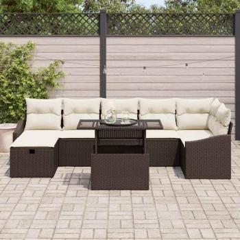 8 Teile Garten-Sofa-Set mit Kissen Braun Poly-Rattan