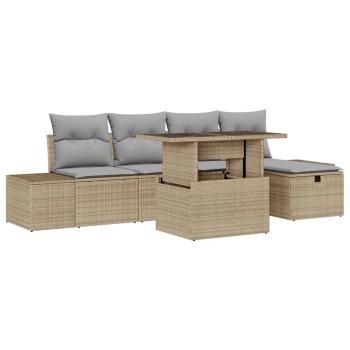 6-teiliges Garten-Sofa-Set mit Kissen Beige Poly-Rattan