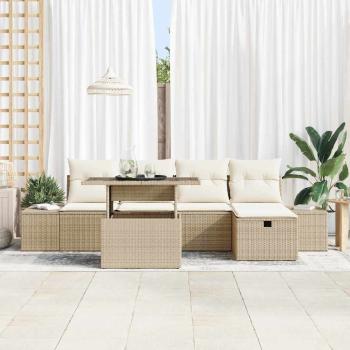 6-teiliges Garten-Sofa-Set mit Kissen Beige Poly Rattan