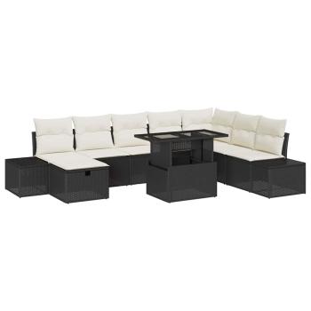 9-teiliges Garten Sofa Set mit Kissen Schwarz Poly Rattan