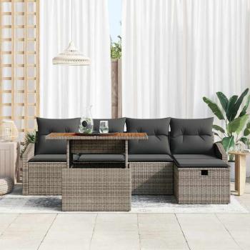 6-teiliges Garten-Sofa-Set mit Kissen Grau Poly-Rattan