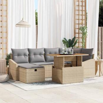 ARDEBO.de - 7-teiliges Garten-Sofa-Set mit Kissen Beige Poly Rattan